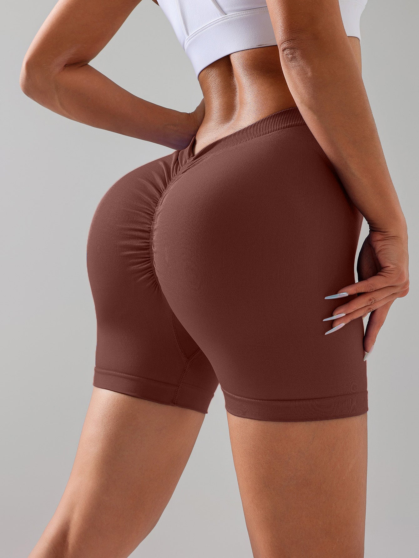 6 Pack Wholesale Solid Color Seamless Back V Shape Women V-Back Scrunch Butt Elastic Gym Push Up Sports Tights Running Cycling Workout Peach Hip Fitness Shorts