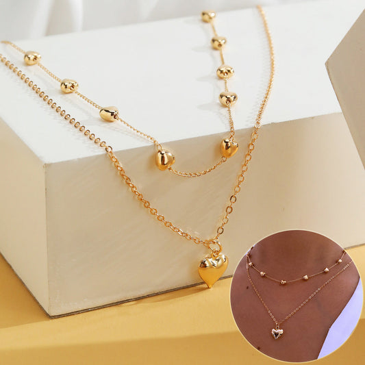 🎁 Double-layer Heart Pendant Fine Chain Necklace For Women Multilayer Gold Color Metal Necklaces Fashion Jewelry Accessories (100% off)