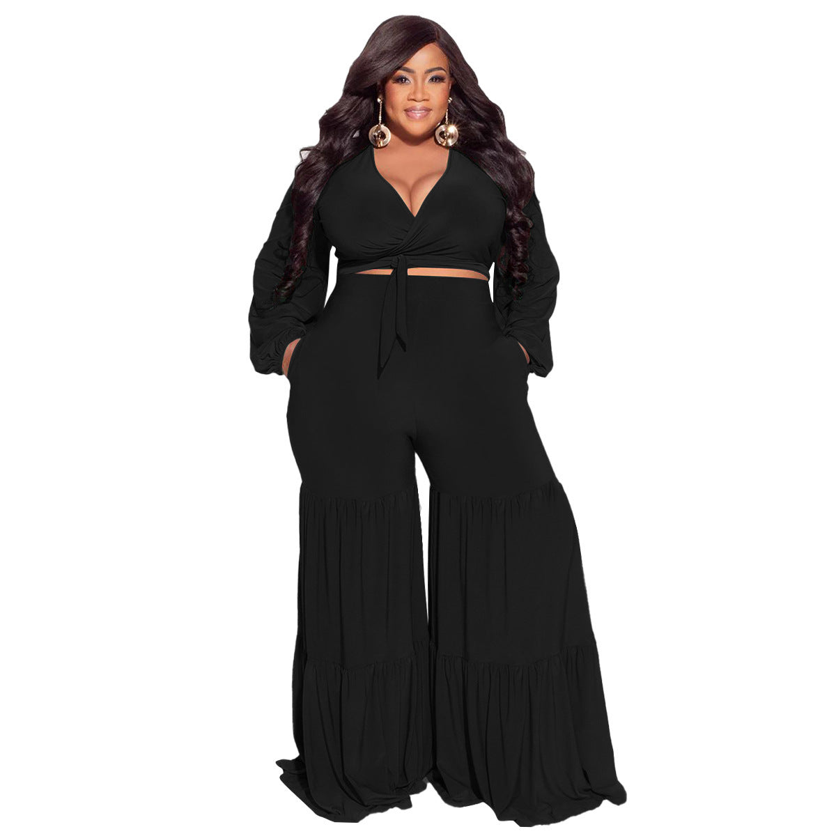 Long Sleeve Stitching Straight-leg Pants Casual Suit