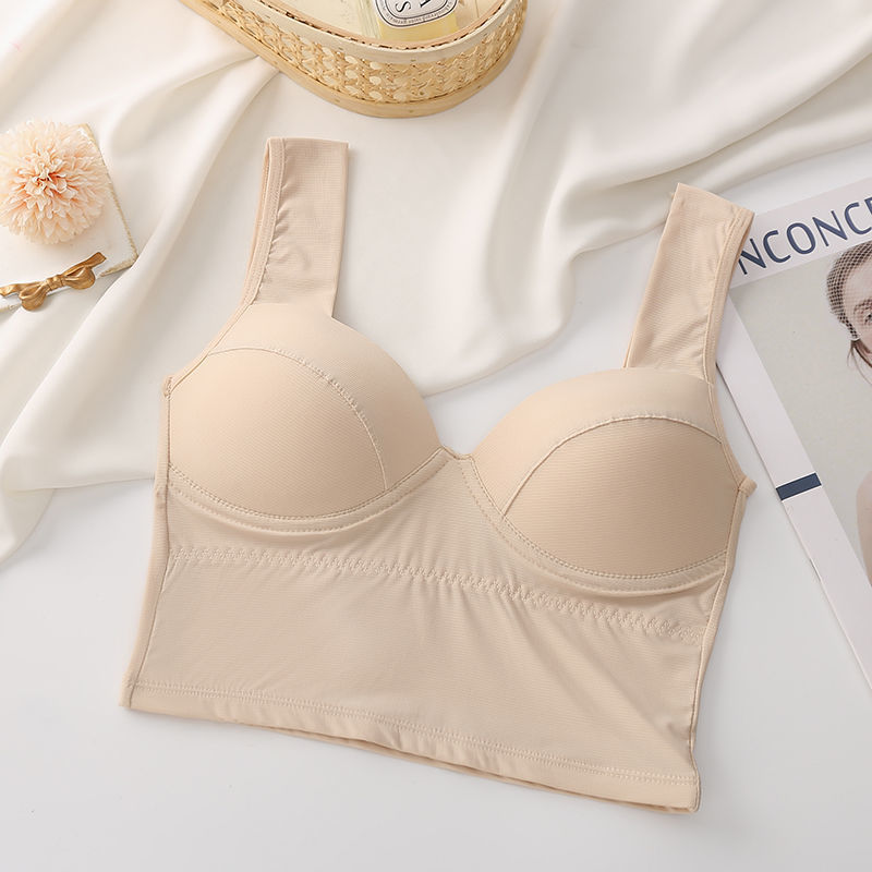 Upper Support, Waistcoat, Chest-Wrapped Cotton Breathable Sports Bra, Fixed Inner Cup