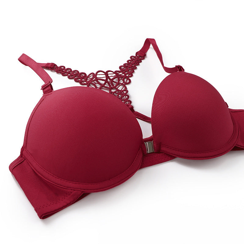 Beautiful Back Lace Front Buckle With Steel Ring Removable Bra Set
