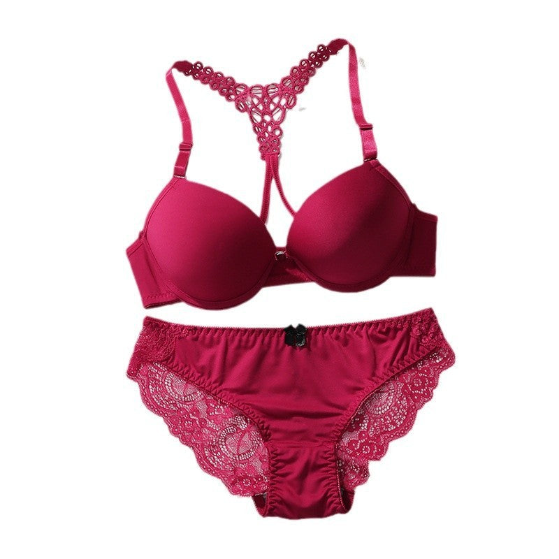 Beautiful Back Lace Front Buckle With Steel Ring Removable Bra Set