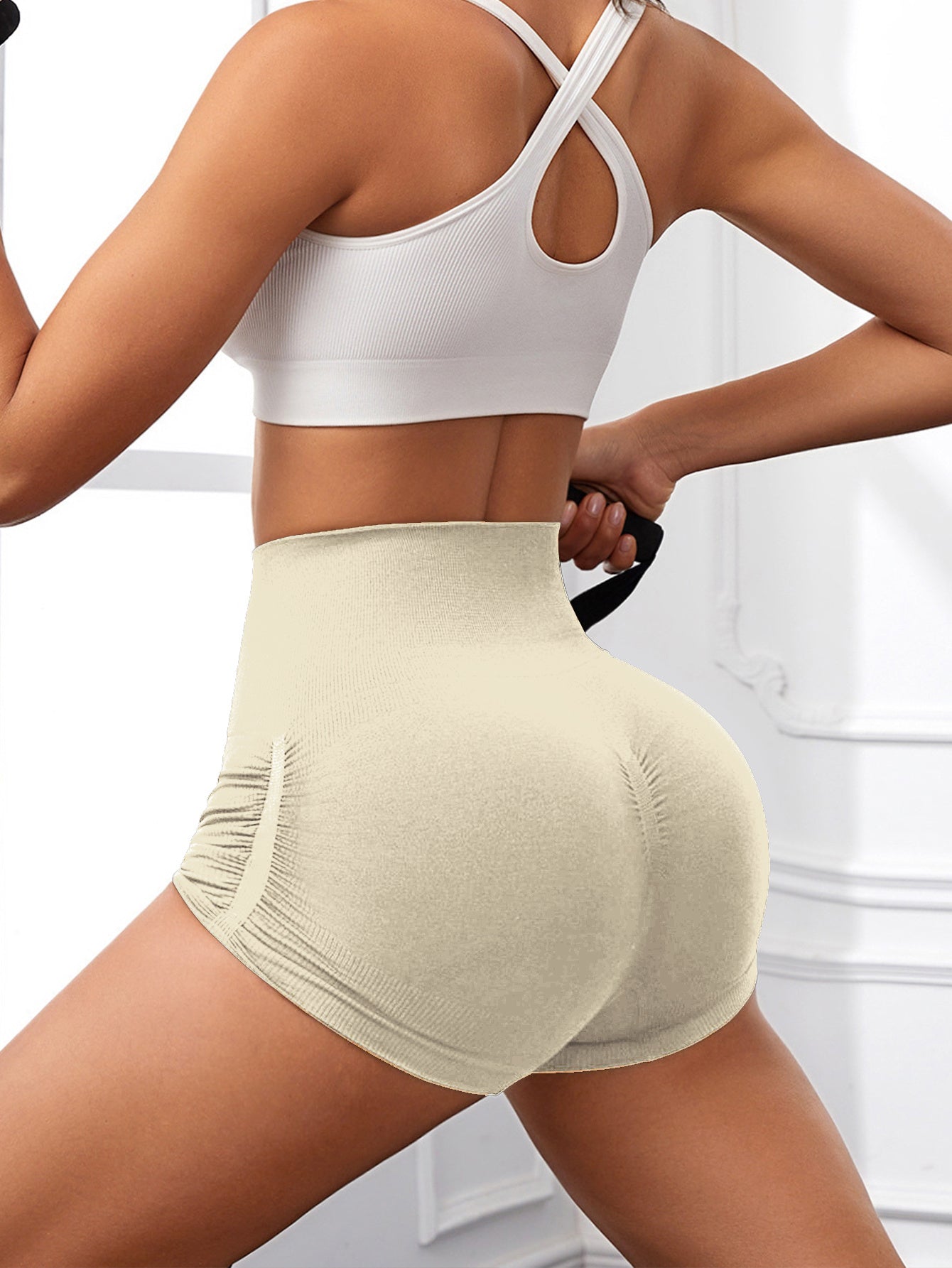 4 PCS Sexy Solid Color Women Fitness Sport Short High Waist Athletic Yoga Short Leg Cycling Comprehensive Training Jogging Squat Proof Summer Solid Color Women's Seamless Yoga Shorts