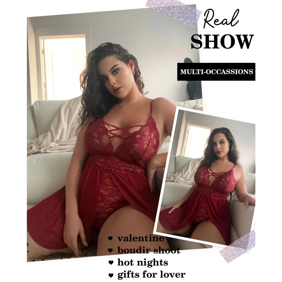 Plus Size Babydoll Womens Snap Crotch Lingerie V NeckLace Nighty Sleepwear Womenswear Comfort BasicMinimalist Spaghetti Strap Lingerie For Women Nightgown