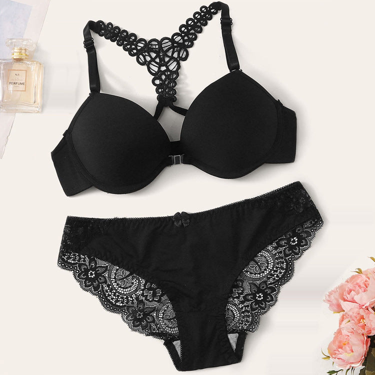 Beautiful Back Lace Front Buckle With Steel Ring Removable Bra Set