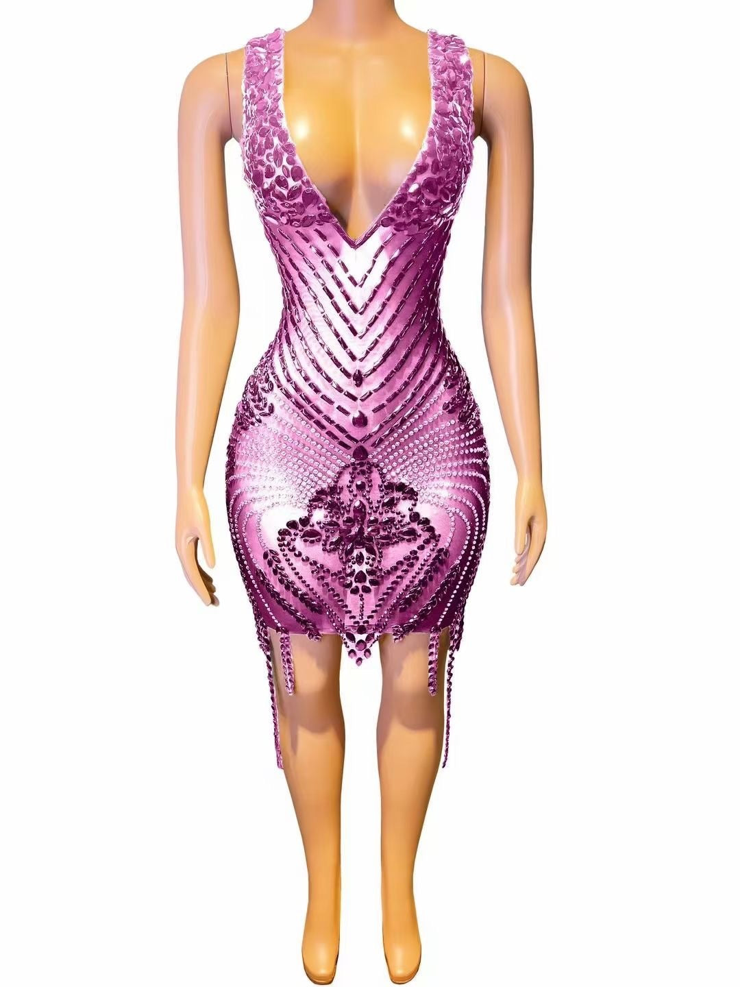 Rhinestone Sexy V-neck Tight Dress Party Dress Skirt
