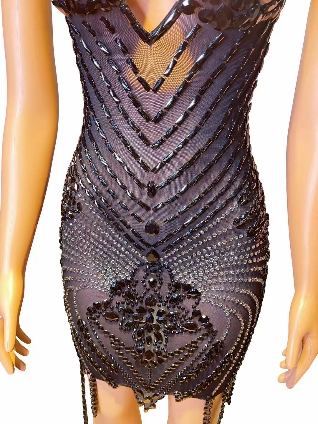 Rhinestone Sexy V-neck Tight Dress Party Dress Skirt