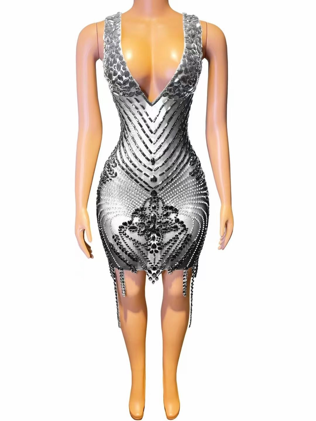 Rhinestone Sexy V-neck Tight Dress Party Dress Skirt
