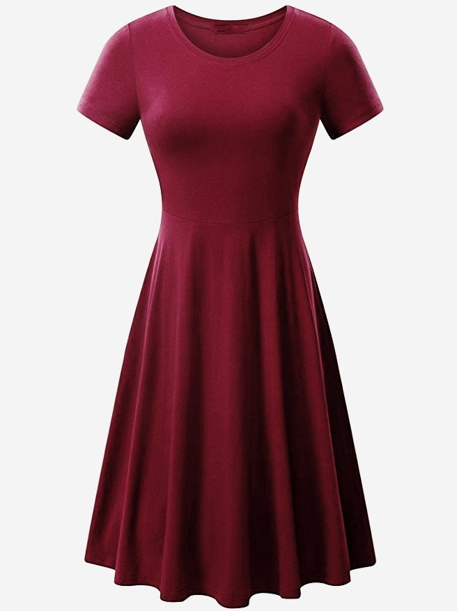 Casual Women's Short Sleeve Round Neck Slim Fit Dress