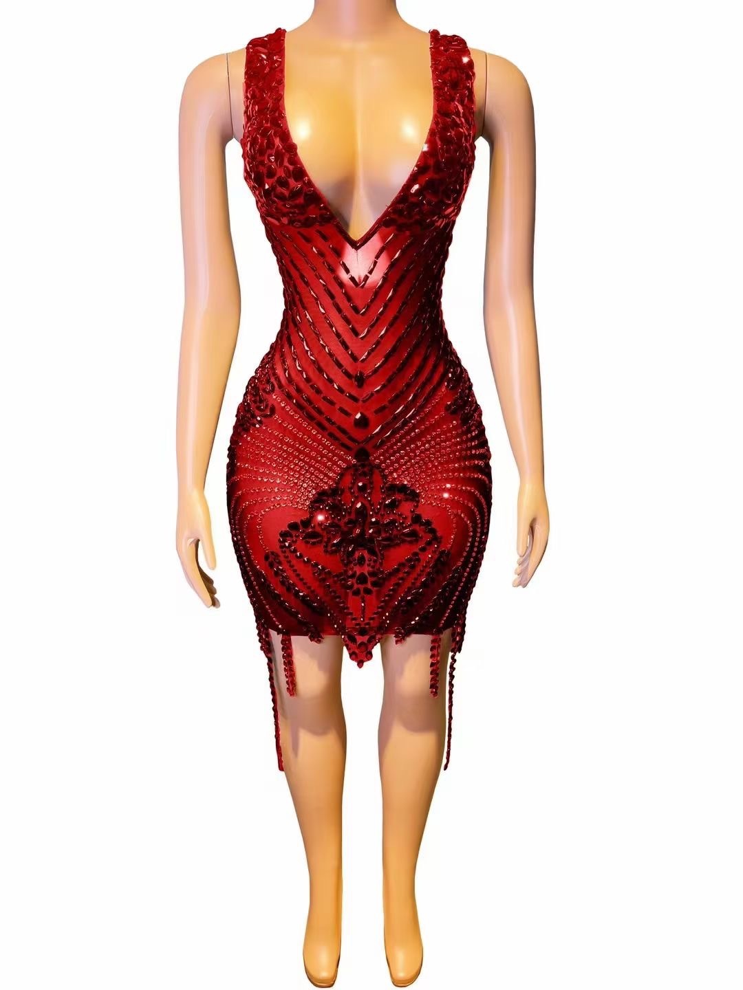 Rhinestone Sexy V-neck Tight Dress Party Dress Skirt