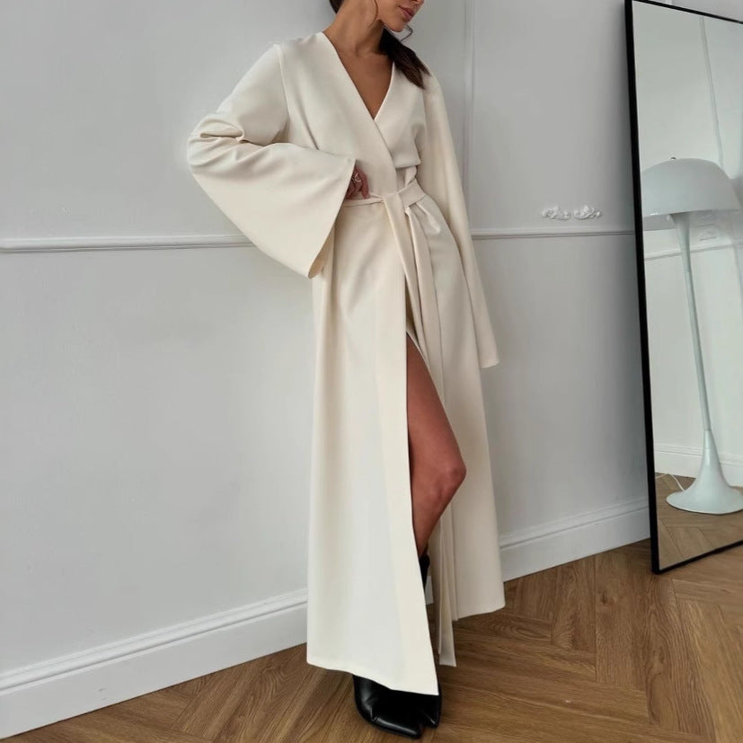 Long Slit Long Sleeve Lace-up Dress