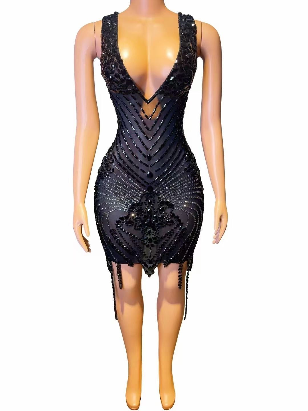 Rhinestone Sexy V-neck Tight Dress Party Dress Skirt