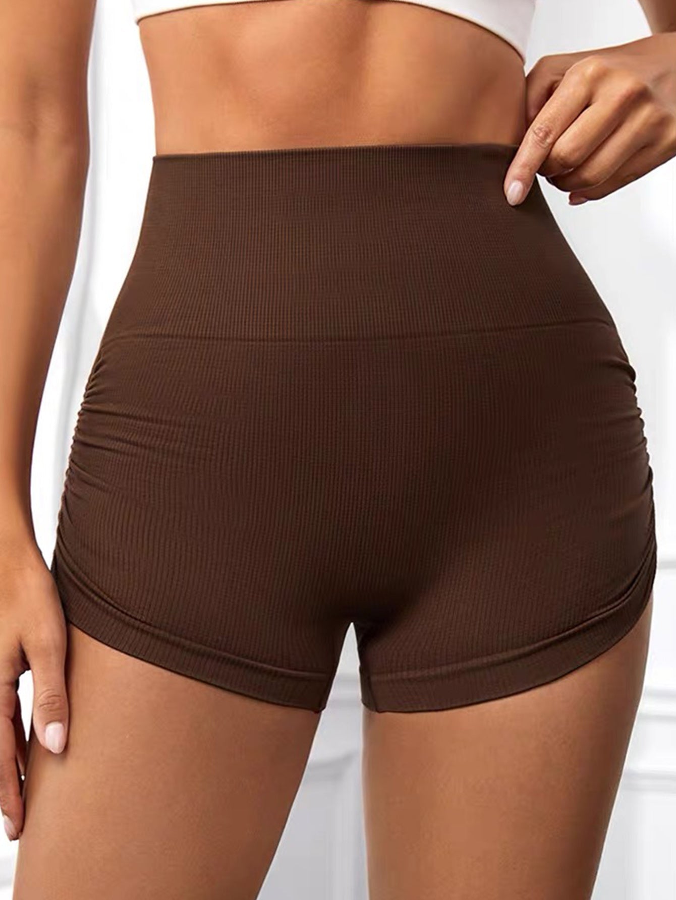 4 PCS Sexy Solid Color Women Fitness Sport Short High Waist Athletic Yoga Short Leg Cycling Comprehensive Training Jogging Squat Proof Summer Solid Color Women's Seamless Yoga Shorts