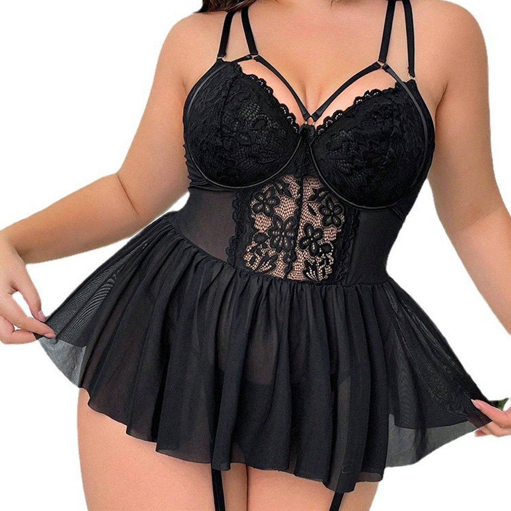 Sexy Plus Size Lace Nightgown Set – 2 Piece Sleepwear for Women