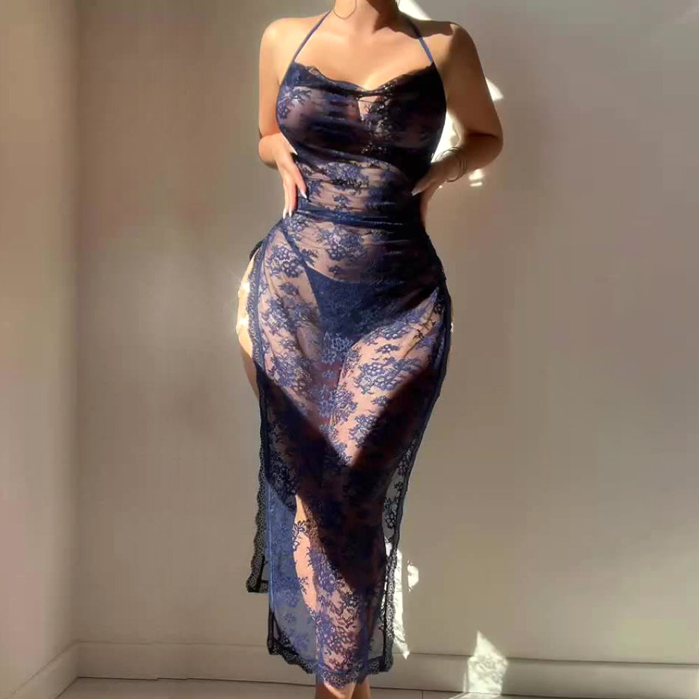 Mesh Transparent Temptation Nightwear – Deep V Lingerie with Side Slit
