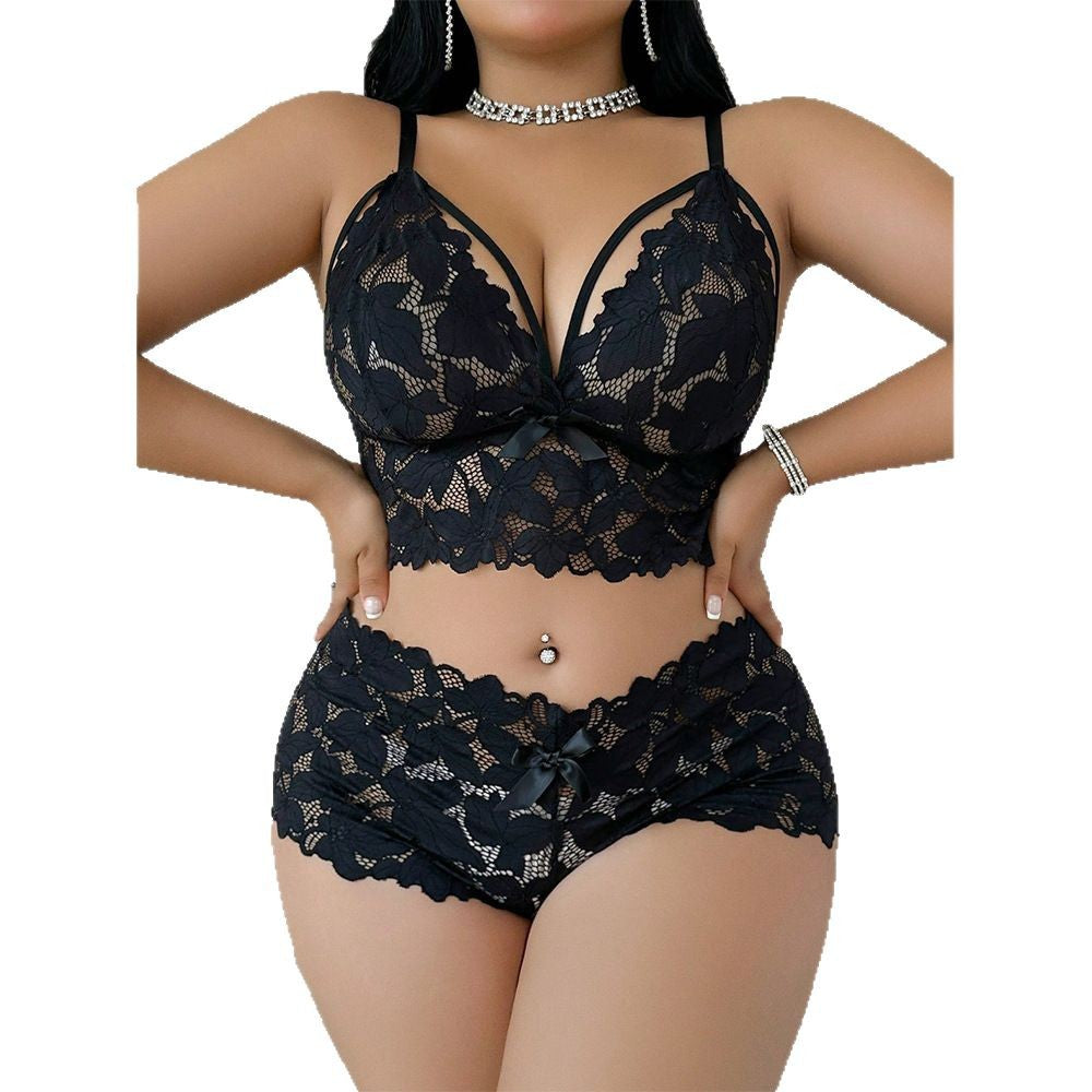 Sheer Lace Mesh Nightdress with Thong – Elegant Floral Sleepwear (Plus Size Available)
